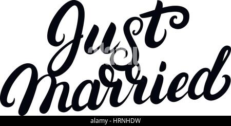Frisch verheiratete handgeschriebenen Schriftzug für Hochzeitskarten und Einladung. Moderne Bürste Kalligraphie. Isoliert auf weißem Hintergrund. Vektor-Illustration. Stock Vektor