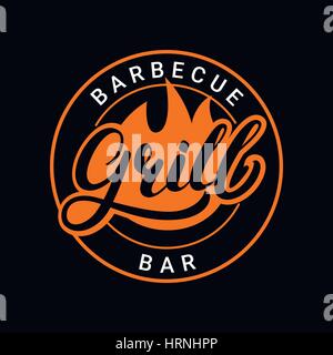Grill Grill Bar handgeschriebenen Schriftzug Logo, Aufkleber, Abzeichen oder Emblem mit dem Feuer. Stock Vektor
