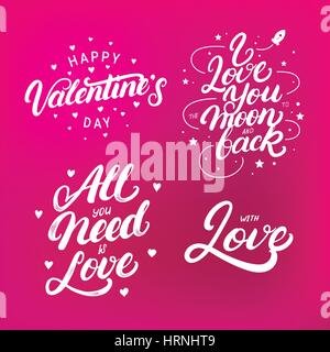 Satz von handgeschriebenen Schriftzug Zitate zum Valentinstag. Stock Vektor