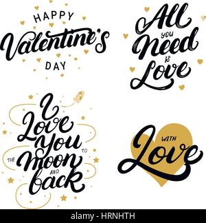 Satz von handgeschriebenen Schriftzug Zitate zum Valentinstag. Stock Vektor