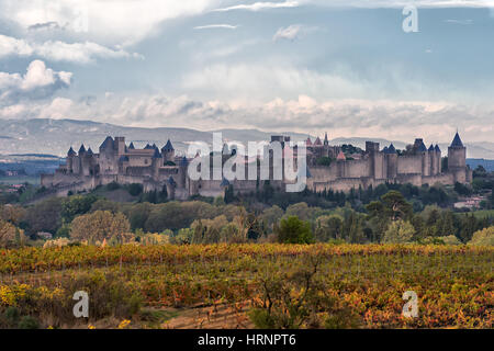 einzigartige französische mittelalterliche Carcassonne-Festung in die UNESCO-Liste des Weltkulturerbes aufgenommen Stockfoto