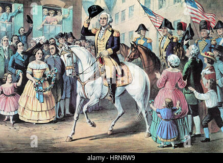 Washingtons triumphale Rückkehr nach New York, 1783 Stockfoto