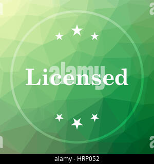 Lizenzierte Symbol. Lizenzierte Website Button auf grünen low-Poly-Hintergrund. Stockfoto