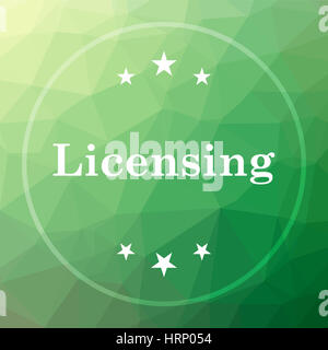 Lizenzierung-Symbol. Lizenzierung Webseite Taste auf grünen low-Poly-Hintergrund. Stockfoto