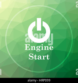 Motor-Start-Symbol. Motor Webseite Startknopf auf grünen low-Poly-Hintergrund. Stockfoto
