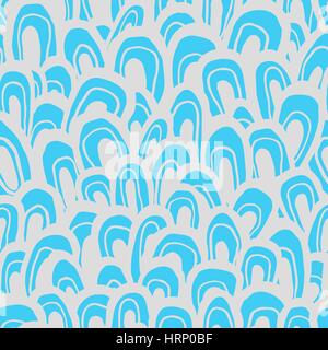 Nahtlose abstrakte Muster. Handgefertigte Formen, sieht aus wie Wellen, Fisch Skala oder Wald, Aqua Farben blau und Ecru. Entspannte Geometrie. Textil-Design. Stock Vektor