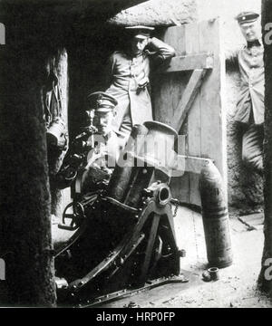 WWI, deutscher Minenwerfer, Schlacht von Verdun, 1916 Stockfoto