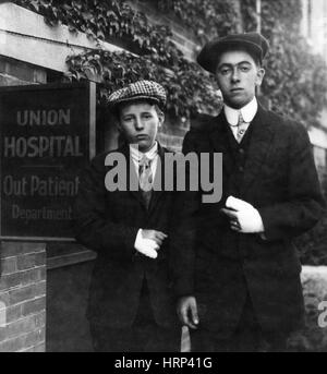 Kinderarbeit, Arbeitsunfall, 1916 Stockfoto