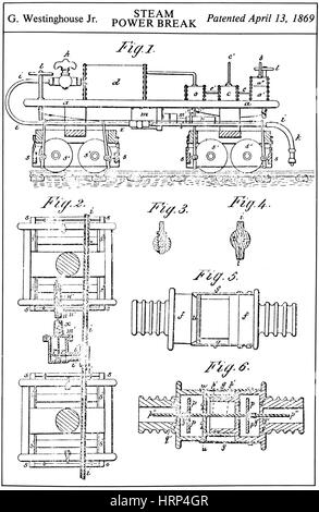 Westinghouse Steam Power Brake Patent, 1869 Stockfoto