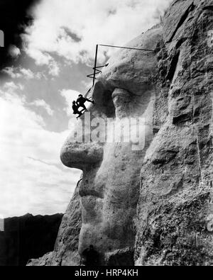 Washingtons Kopf kontrolliert, Mt. Rushmore, 1930er Jahre Stockfoto