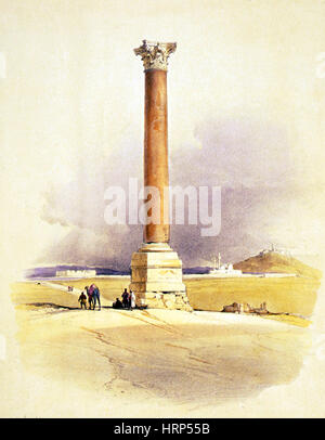 Pompey Säule, antike römische Monolith, 1838 Stockfoto