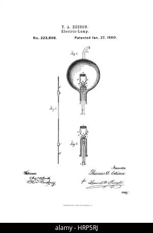 Edisons Glühbirne Patent, 1880 Stockfoto