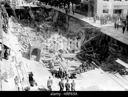 New Yorker U-Bahn Bau Einsturz, 1915 Stockfoto