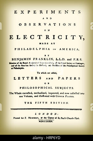 Franklins "Experimente mit Strom", 1774 Stockfoto