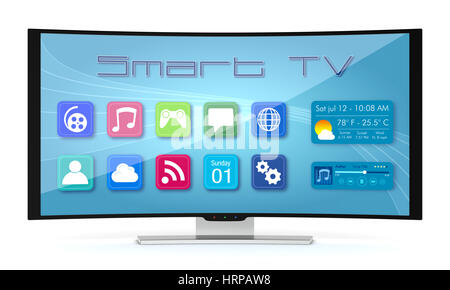 eine gebogene SmartTV mit apps Bildschirm (3d Render) Stockfoto