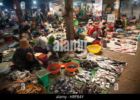 Fischhändler am Psaleu Markt in Siem Reap - Kambodscha Stockfoto