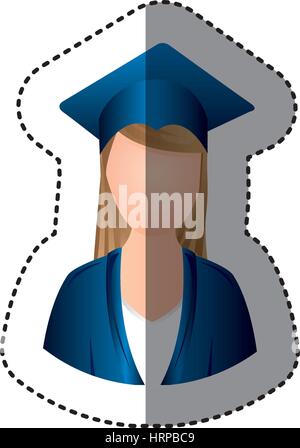 Aufkleber halben Körper Frau mit Graduierung Outfit gesichtslosen Stock Vektor