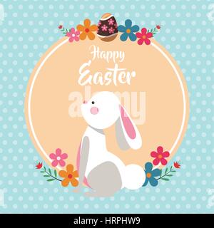 glücklich Osterhase mit Blumen Punkten Hintergrund Stock Vektor