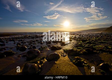 Sonnenuntergang am Compton Bucht, Isle Of Wight Stockfoto