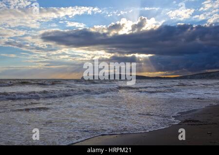 Sonnenuntergang am Compton Bucht, Isle Of Wight Stockfoto