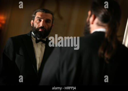 Sale Sharks französische Star abgebildet Sébastien Chabal im Midland Hotel Manchester. Stockfoto