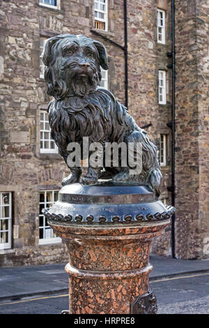 Skye Terrier Greyfriars Bobby-Denkmal an der Ecke der Wachszieher Zeile und King George IV Bridge in Edinburgh, Schottland Stockfoto