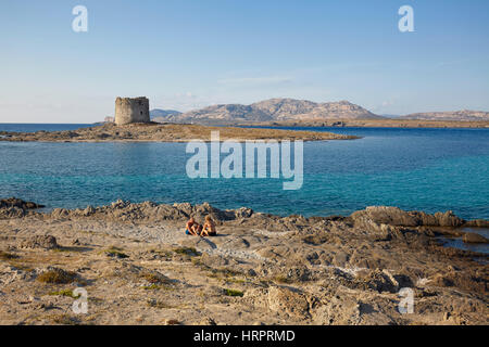 Turm von La Pelosa in Stintino, Sardinien, Italien Stockfoto