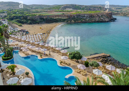 Blick auf Golden Bay Hotel-Malta Stockfoto