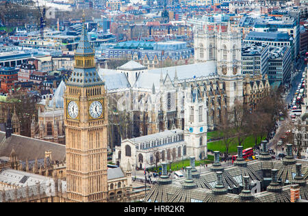 Luftbild von Big Ben und Westminster Abbey in London city Stockfoto