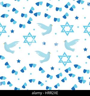 Glücklich Israels Unabhängigkeitstag Musterdesign mit Fahnen und Girlanden. Jüdische Feiertage endlosen Hintergrund Textur. Jüdischen Hintergrund. Vektor-Illustration. Stock Vektor