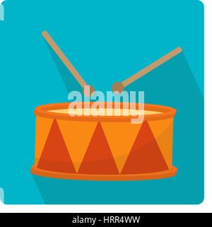 Drum einen Musikinstrument Symbol flach Stil mit langen Schatten, isoliert auf weißem Hintergrund. Vektor-Illustration. Stock Vektor