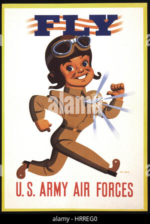 Pilot mit glänzenden Flügel-Medaille, "Fly, US Army Air Forces", dem zweiten Weltkrieg Rekrutierung Poster, von Stan Ekman, USA, 1942 Stockfoto