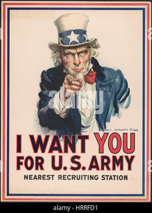 Uncle Sam zeigt Finger, "Ich will dich für US Army", Weltkrieg Rekrutierung Plakat von James Montgomery Flagg, USA, 1917 Stockfoto