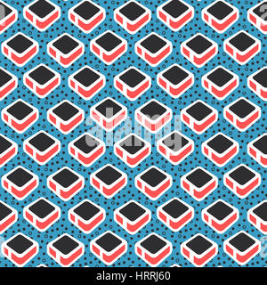 Geometrische abstrakte Musterdesign. Einfaches Motiv Hintergrund. Bunte Dekoration Design. Trendige Memphis-Stil-Abbildung Stockfoto