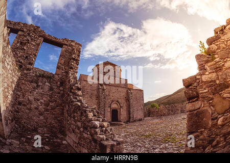 Sonnenuntergang über Panagia Tou Sinti Kloster. Paphos Bezirk. Zypern Stockfoto