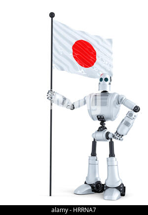 Android Roboter stehen mit Flagge von Japan. Isoliert auf weiss. Clipping-Pfad enthält Stockfoto