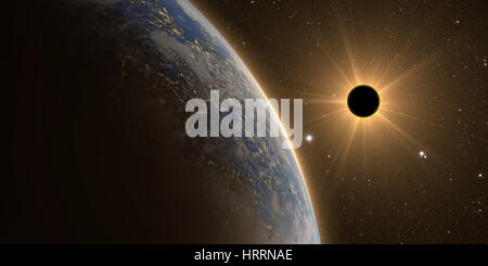 Sun Eclipse, volle Sonne Eclipse mit abstrakten wissenschaftlichen Hintergrund Stockfoto