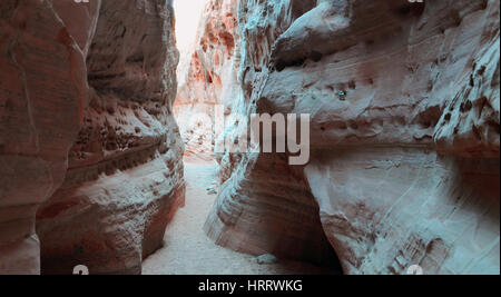 Schmalen Pfad in einem Slotcanyon, mit Felsen zeigen Erosion, Valley of Fire in Nevada, USA Stockfoto