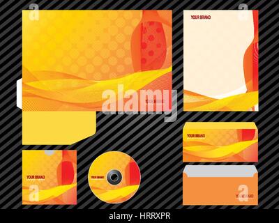 CI-Vorlage Business Design orange Farbe set Briefpapier. Ordner, Briefkopf, Umschlag, Deckel, Broschüre, Katalog, Flyer und Broschüre. Stock Vektor
