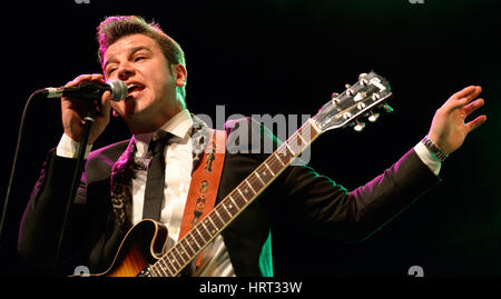 BARCELONA - Mai 15: Eli Paperboy Reed, US-amerikanischer Sänger und Songwriter, führt auf Barts Bühne am 15. Mai 2014 in Barcelona, Spanien. Stockfoto