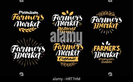 Bauernhof oder Landwirtschaft Label. Bauernmarkt, handschriftliche Inschrift. Schriftzüge, Kalligraphie Vektor-illustration Stock Vektor