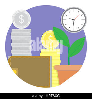 Finanzielles Wachstum und Entwicklung Vektor Icon. Web app Symbol Fonds und Reichtum Konto illustration Stockfoto