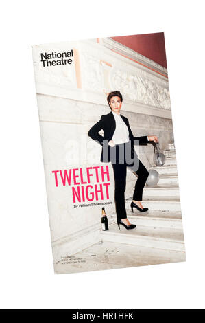 Theaterprogramm für 2017 National Theater-Produktion von Twelfth Night von William Shakespeare. Mit Tamsin Greig als weibliche Malvolio Malvolia benannt. Stockfoto