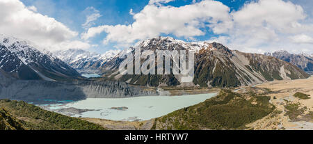Blick auf Hooker Valley von Sealy Bergseen verfolgen, Gletscherseen Mueller und Hooker See, Mount Cook Nationalpark Stockfoto