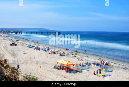 Blick hinunter auf Mission Beach an einem Sommernachmittag. Mehrfache Exposition Bild eine impressionistische Szene erstellen. San Diego, Kalifornien. Stockfoto