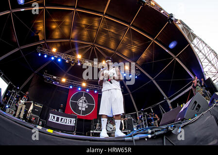 BENICASSIM, Spanien - JUL 19: Public Enemy (Hip-Hop-Gruppe) im Konzert am FIB Festival am 19. Juli 2015 in Benicassim, Spanien. Stockfoto