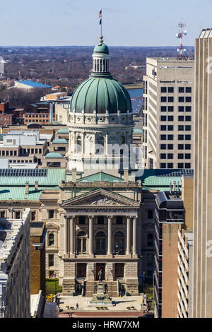 Indianapolis - ca. März 2017: Indiana State House und Kuppel des Kapitols. Es beherbergt den Gouverneur, Montage und Supreme Court III Stockfoto