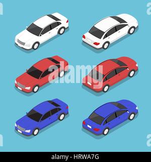 Flache isometrische 3D-Auto, Stadt-Verkehr-Icon-set Stock Vektor