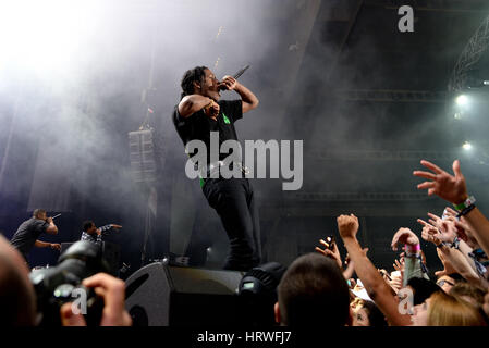 BARCELONA - 19 JUN: ASAP Rocky (Rapper aus Harlem und Mitglied der Hip hop kollektive ASAP-Mob) im Konzert am Sonar Festival am 19. Juni 2015 in Bar Stockfoto