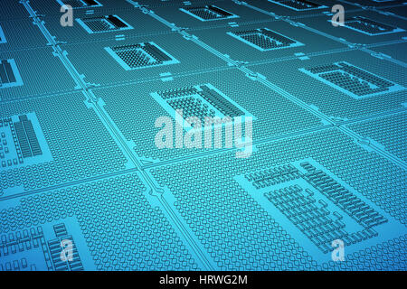 CPU blue print, dünne Linie Abbildung, schwarze Kontur Symbol auf blauem Hintergrund. 3D-Rendering Stockfoto